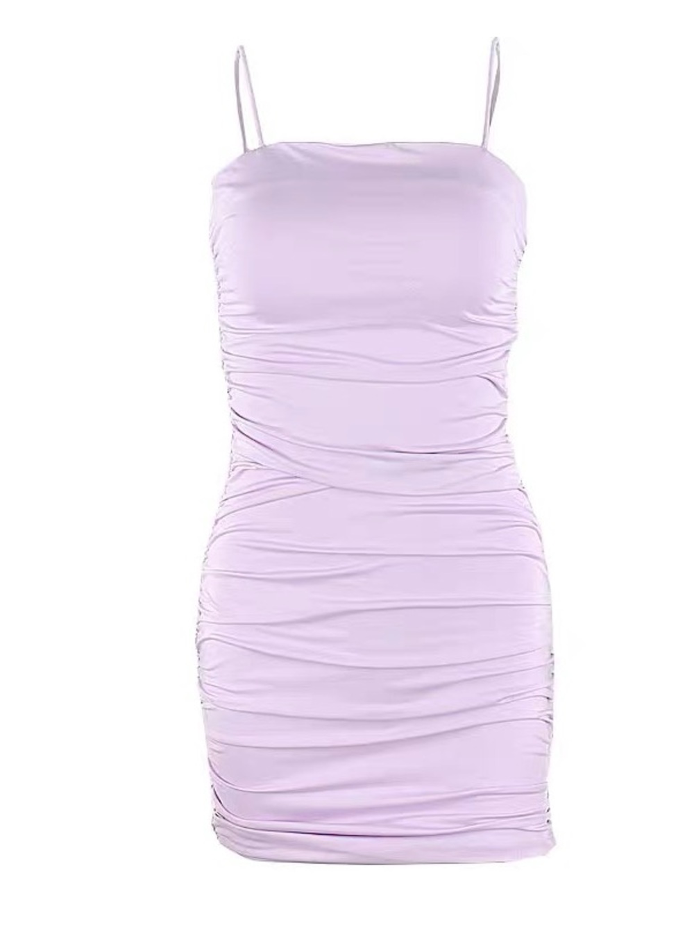 NWOT Spaghetti Strap Ruched Bodycon Dress in Light Lilac